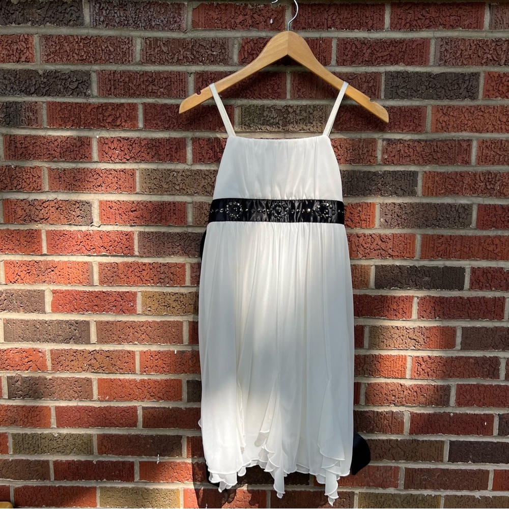 BCXgirl Cream and Black Spaghetti Strap Chiffon Black Waist Girl’s Dress